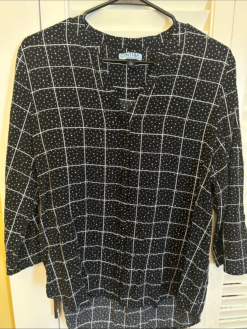 Cynthia Rowley Black & White Grid Dot V-Neck Tunic
